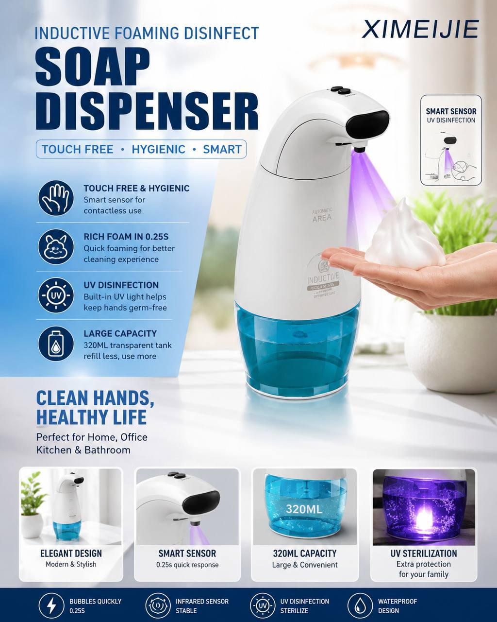Automatic Touchless Soap Dispenser – 320ML Smart Sensor Foam Dispenser