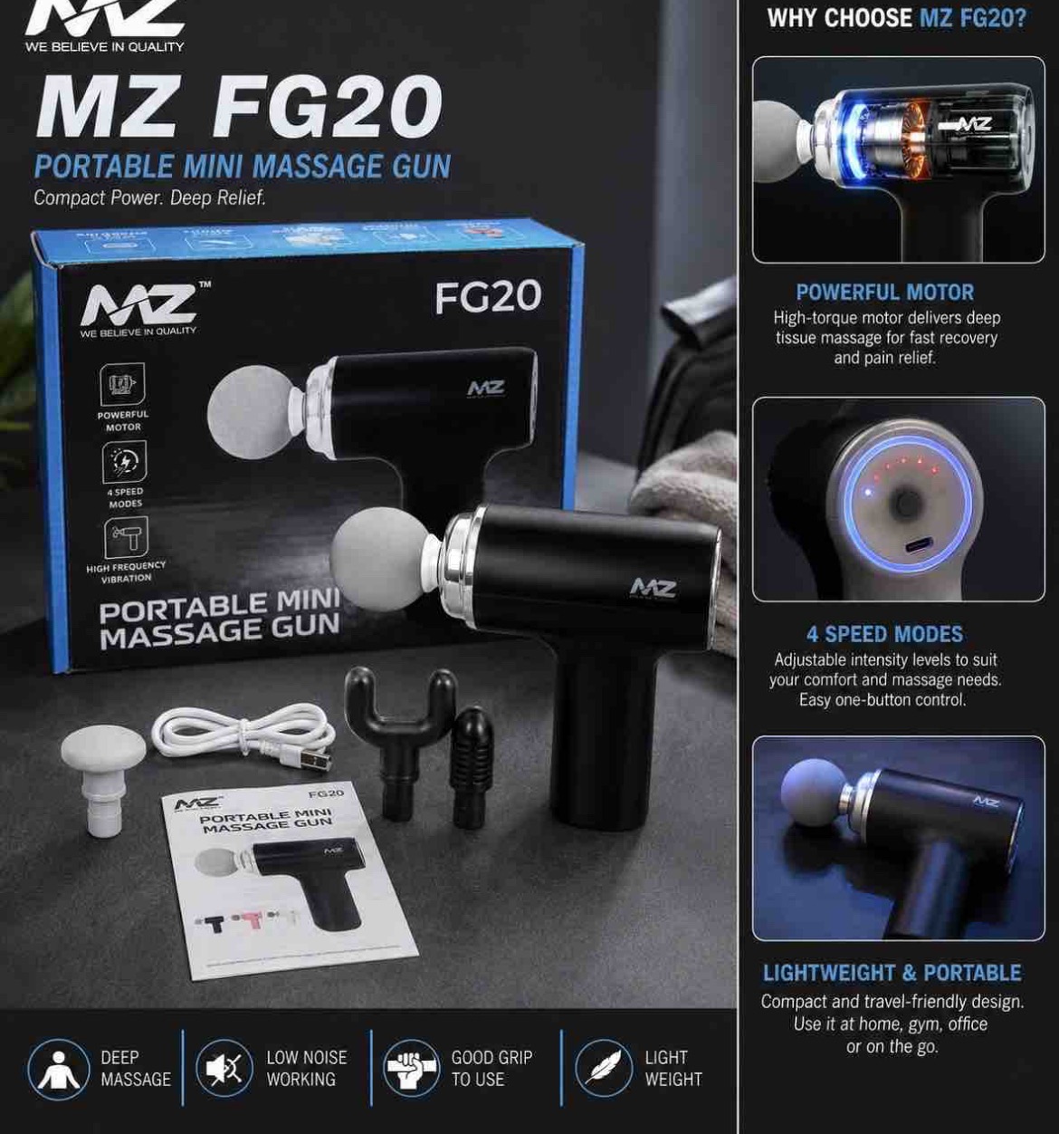 MZ FG20 Portable Mini Massage Gun Deep Tissue Muscle Relaxation – Anytime, Anywhere!